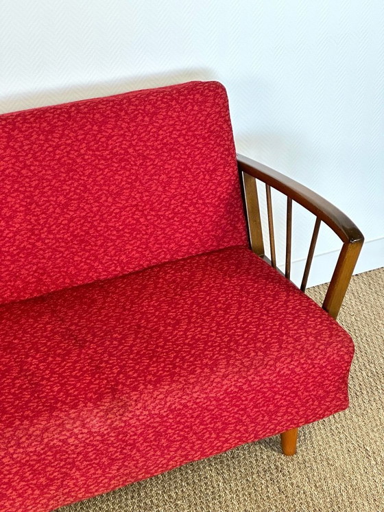 Image 1 of Vintage Scandinavische slaapbank van hout en stof, 1960