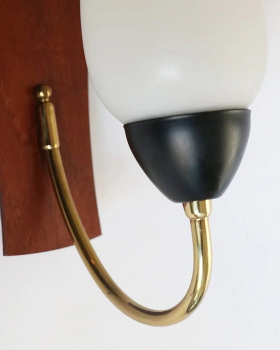 Image 1 of Lampada da parete vintage in teak, luce notturna, lampada da bagno in ottone