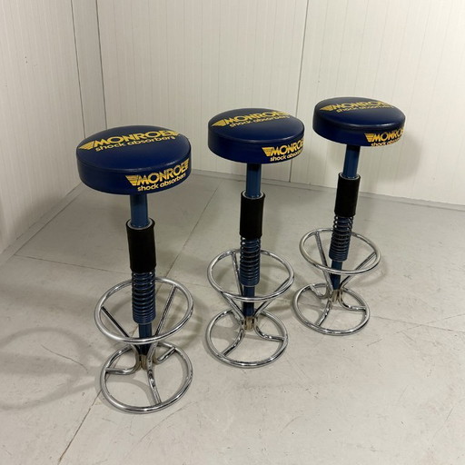 3 tabourets de bar Monroe à amortisseurs, années 1980-1990