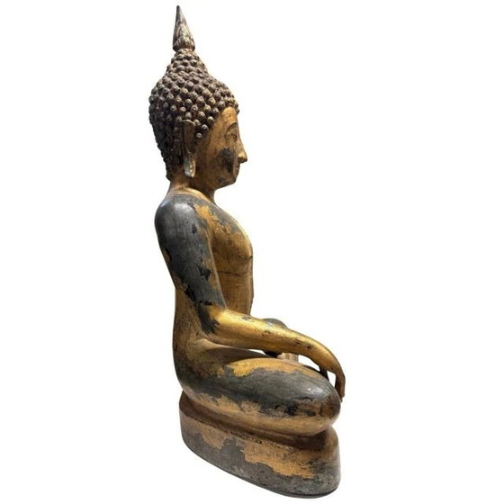 Antigua estatua de Buda tailandés de bronce con restos de dorado – lote 412 – Esculturas, Bronze (photo 3 of 10)