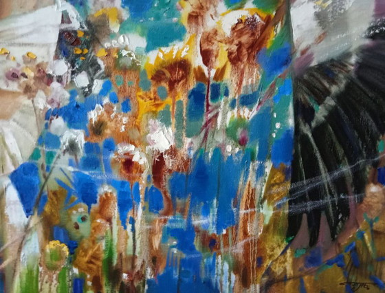 Peinture à l'Huile Originale Abstraite Figurative Fille Nature Été Indien – Peintures et dessins, Canvas (photo 7 of 8)