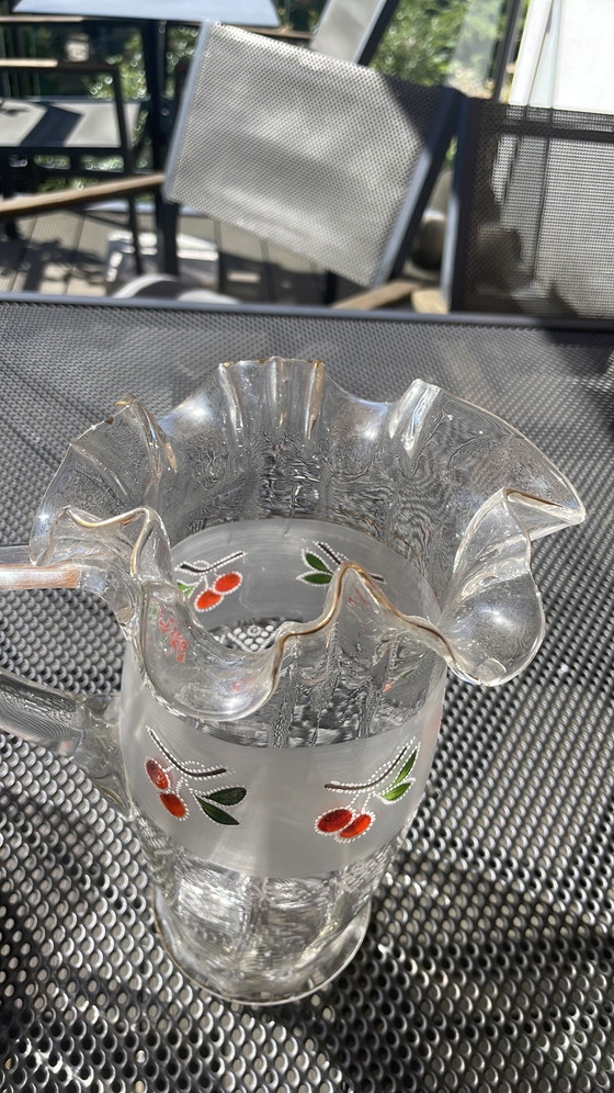 Vintage Lemonade/Grenadine Set with Cherry Motif 1950s/60s – Glass & Decanter, Glass, Wood (photo 4 of 7)