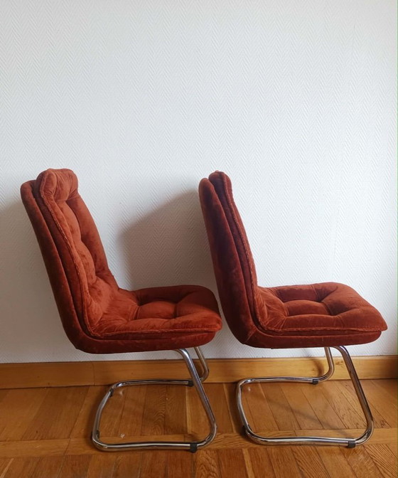 2 sillas Gastone Rinaldi de terciopelo y cromo, 1970 – Sillas de comedor, Velvet (photo 3 of 15)