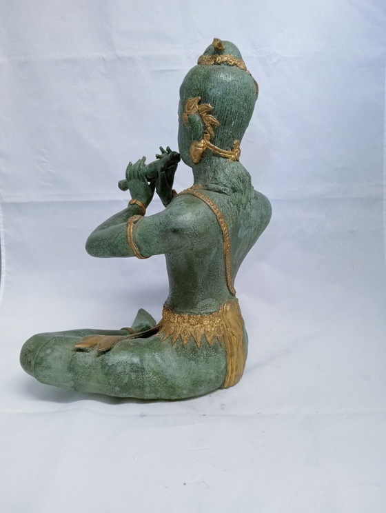 Estatua de una figura tocando la flauta, pátina verde, Esculturas, Bronce, Aziatisch (foto 7 de 7)