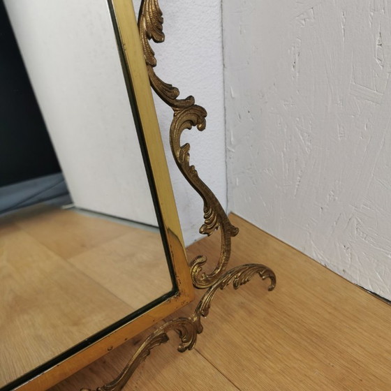 Image 1 of Vintage goudkleurige messing spiegel kuifspiegel schouwspiegel