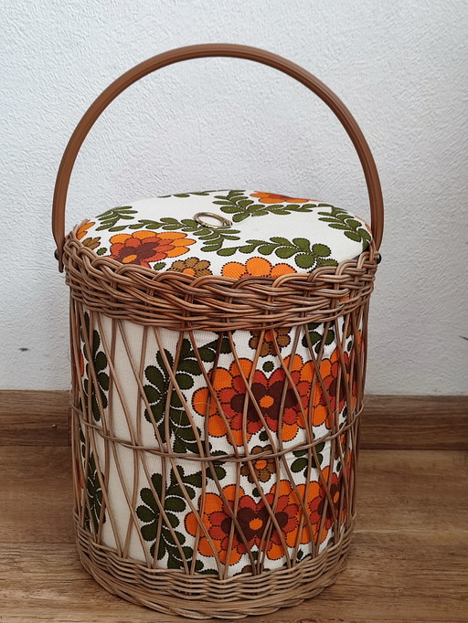 Vintage wicker sewing basket flowers sewing supplies