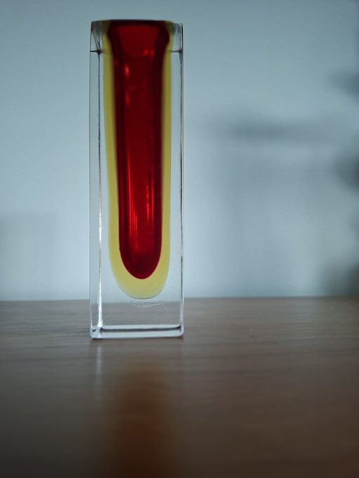 Murano Sommerso Red Yellow Iconic Vase, Italian Design