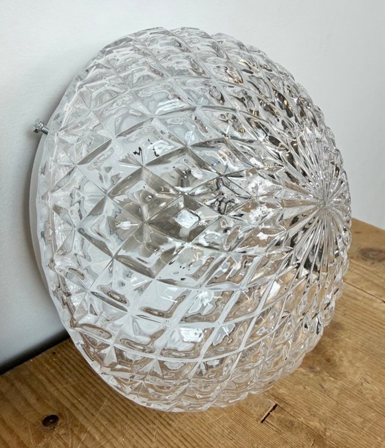 Vintage glazen wand- of plafondlamp uit de jaren 70. – Wandlampen, Glass, Metal (photo 8 of 16)