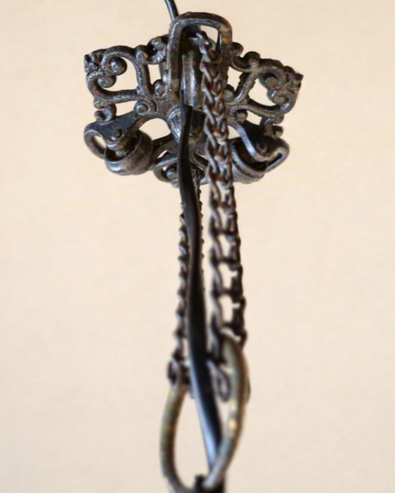 Lanterne/Suspension Art Déco française antique, vitrail. – Art Deco, Metal (photo 11 of 14)