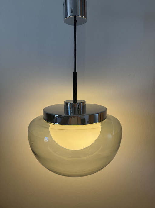 Suspension originale STAFF Lighting - Années 1970, Chrome et verre fumé