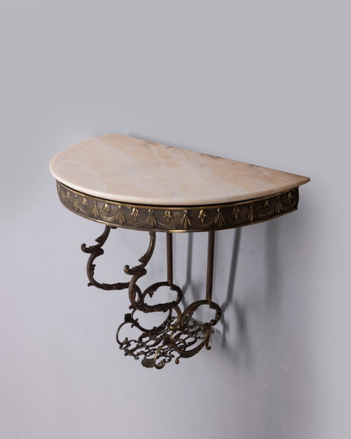 Console italienne vintage des années 1950 en laiton et marbre – Brass
