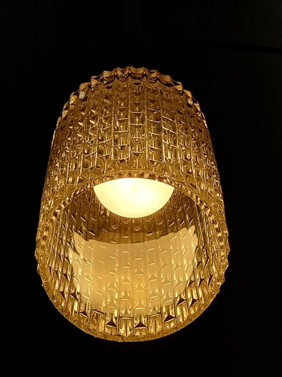 Vintage 70s pendant lamp with embossed glass and copper, Transparent (photo 8 of 9)