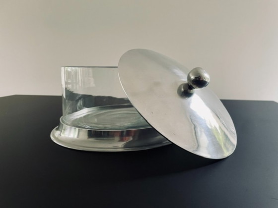 Image 1 of Vintage voorraadpot met aluminium deksel en glazen cilinder