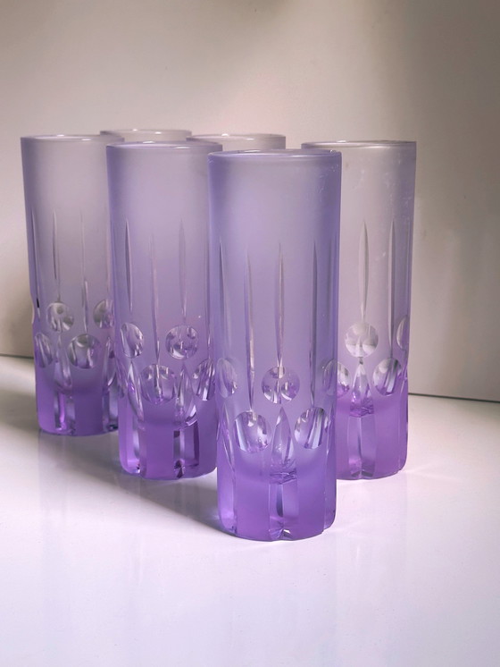 Image 1 of 6 bicchieri da bere vintage in vetro alessandrite tagliato, era spaziale, Italia, Arnolfo di Cambio, Sergio Asti, brutalisti, lo