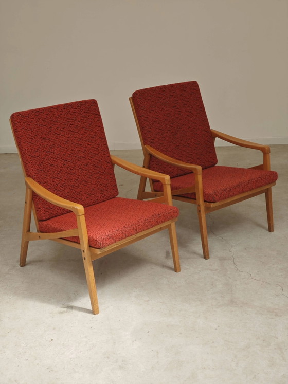 Pair of Jiri Jiroutek red armchairs by Intérier Praha – Wood, Mid Century Modern (photo 7 of 13)