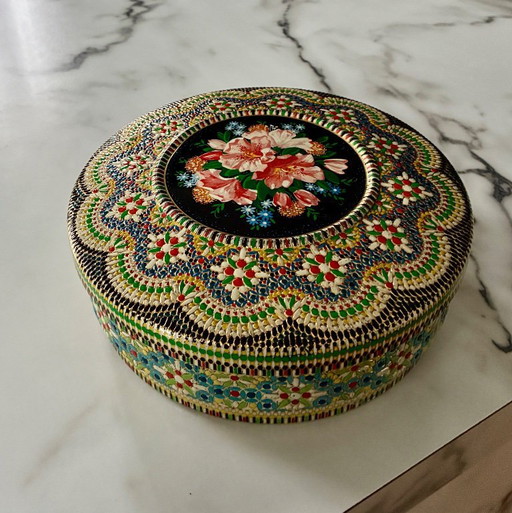 Vintage holländische Metalldose mit Mosaikmuster