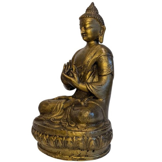 Antieke Chinees-Tibetaanse bronzen Boeddha – Dharmachakra Mudra – 123 – Beeldhouwkunst (photo 8 of 11)