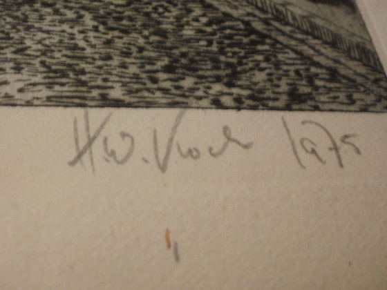 Image 1 of Hans Willi Koch, 1976, Etching of a German river landscape somewhere on the Rhine