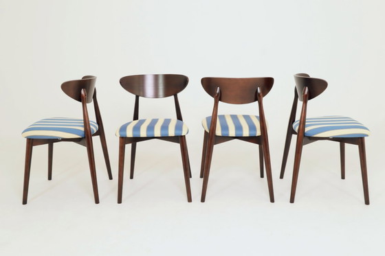 Image 1 of Modernes 4er-Set Esszimmerstühle, gestreifter Stoff, französischer Stil