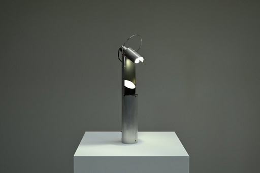 Brushed metal postmodern table lamp, 1980s Italy.