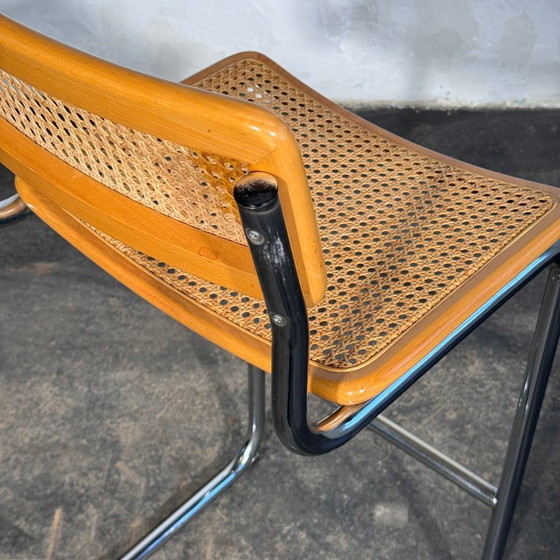 Image 1 of Een paar rotan barkrukken in de stijl van Marcel Breuer S32, jaren 90.