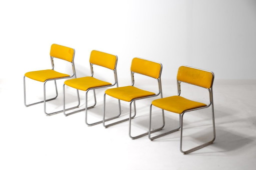 Röhrenförmige 70er Jahre Stühle – eetkamerstoelen, Metal, Textile