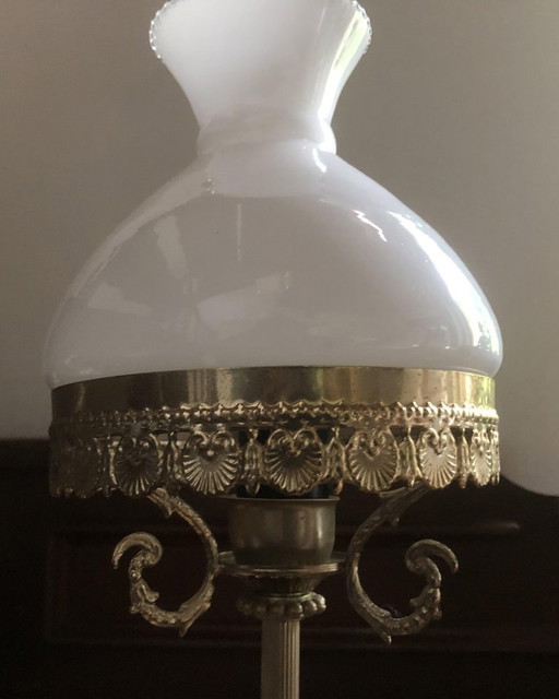 Table lamp on an onyx, brass and opaline base - Tuscany, Italy, 1970s