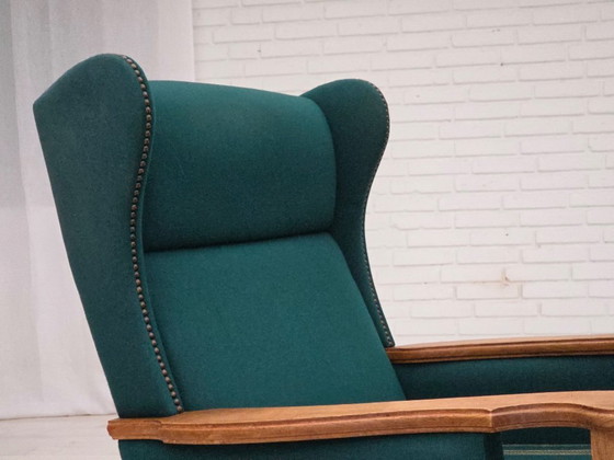 Image 1 of 1970s, Danish high back armchair, furniture wool, solid oak wood.