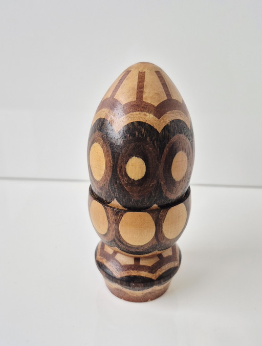 Gran huevo de madera antiguo, como Therese Trethan, Wiener Werkstätte, Koloman Moser