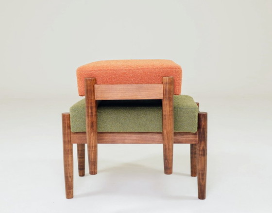 Image 1 of Kids stools set of 2 green orange bouclé children chairs 