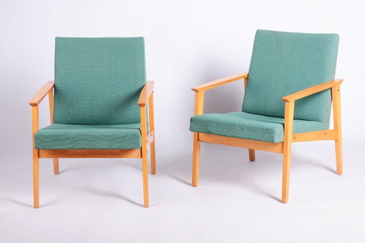 Pair of Restored Mid-Century Armchairs, by Jitona Soběslav, Beech, Czech. 1960s – fauteuils, Textile, Wood
