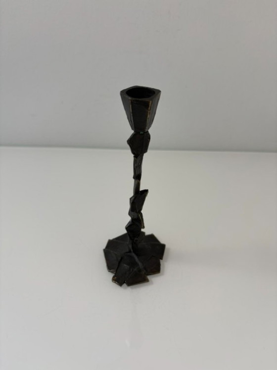 Vintage Brutalist Candle Holder with Patina, Metal, Brown, Abstract (photo 6 of 14)