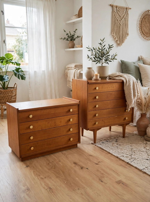 Vintage Teak Tallboy - 8 Drawers - 2-Piece Danish Design - Original Hardware - 1960s – ladekasten, Wood (photo 2 of 6)