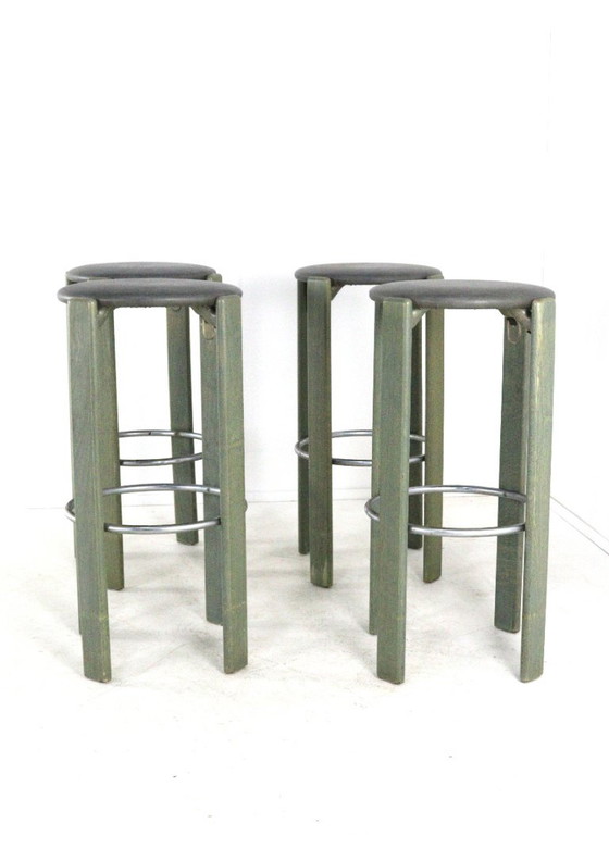 Set 4 Bruno Rey per Kusch & Co Sgabelli da bar vintage, Legno, Metallo, Verde, Modern (foto 12 di 15)