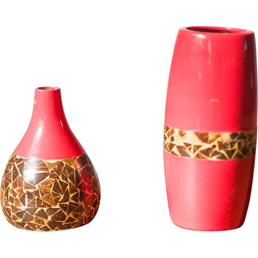 Paire de vases vintage en terre cuite avec mosaïque incrustée, 1970-180