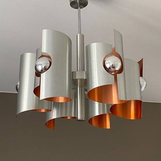 Image 1 of Polam Bielsko chandelier. 1970. Space age. Brushed stainless steel.