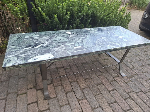 Marble coffee table with wrought iron base