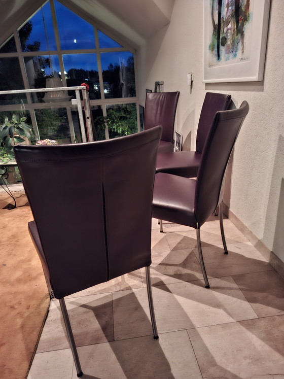 4 Bert Plantagie eetkamerstoelen – Leather, Metal (photo 5 of 7)