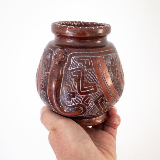Image 1 of Marajoara terracotta vase, Brazilian Ceramics, Snake motif, Latin America