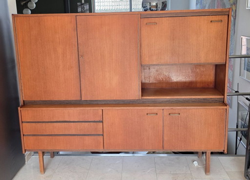 Meuble mural en teck vintage Mid Century, commode bar top
