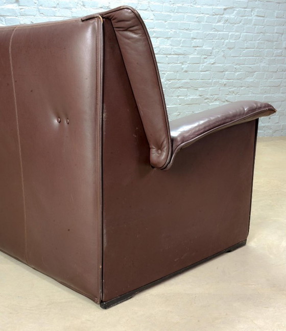 Image 1 of Afra and Tobia Scarpa Design Mid-Century Italian Design Chocolate Brown Leather Two Seat Sofa, Model Lauriana for B&B Italia.