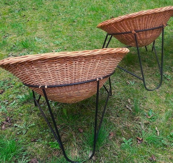 Image 1 of Pareja de sillas Pod de bambú y hierro de mediados de siglo, años 60