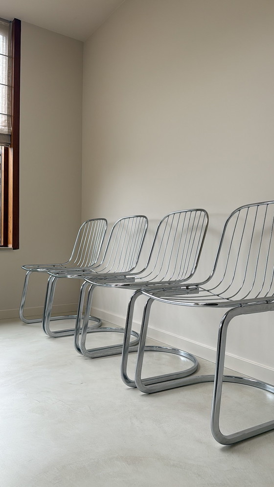 Image 1 of Vier Gastone Rinaldi stoelen verchroomd staal