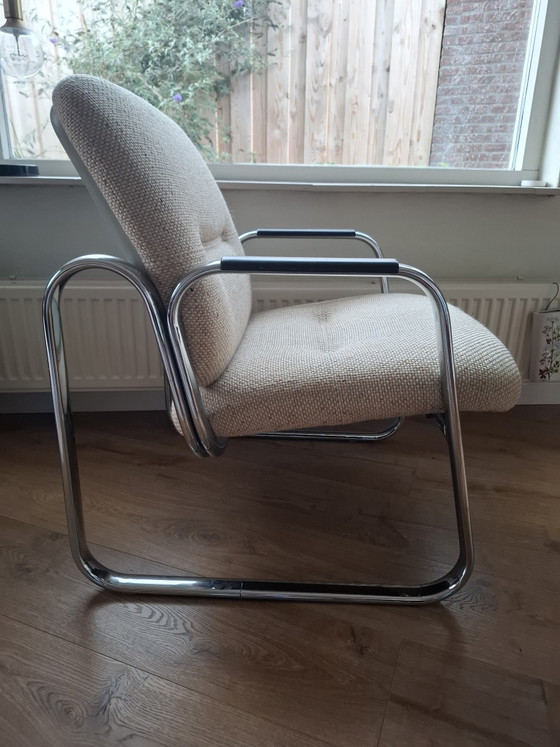 Fauteuil vintage Strafor Steelcase 421 à structure tubulaire | Années 70/80 – Strafor S.A., Chrome (photo 6 of 8)