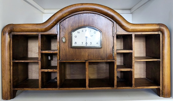 Raro Gabinete Art Decó para Especias de los años 30 con Reloj – Procedencia Original "de Bijenkorf" y Tarros (photo 4 of 12)
