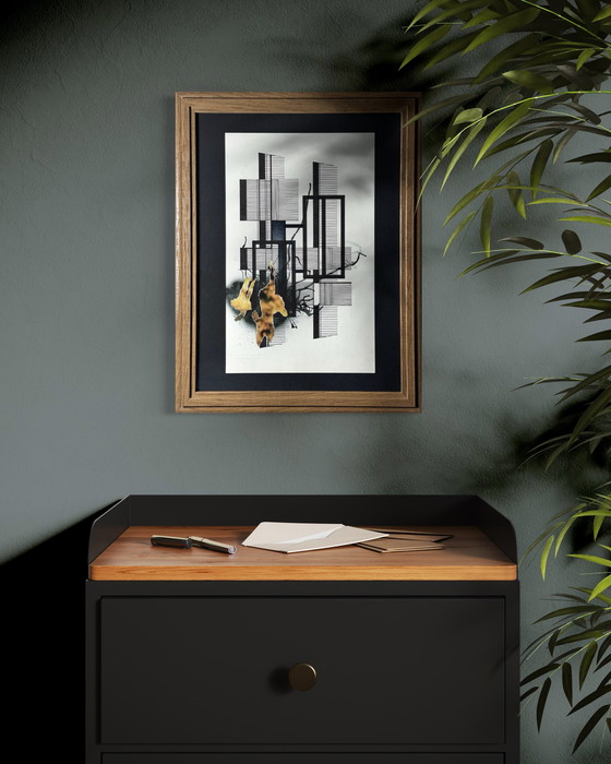 Image 1 of Eugène Eechaut (1928-2019) - ingelijste inktcompositie met collage, 1987