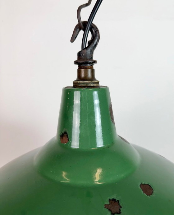 Image 1 of Industrial British Green Enamel Factory Pendant Lamp, 1960s