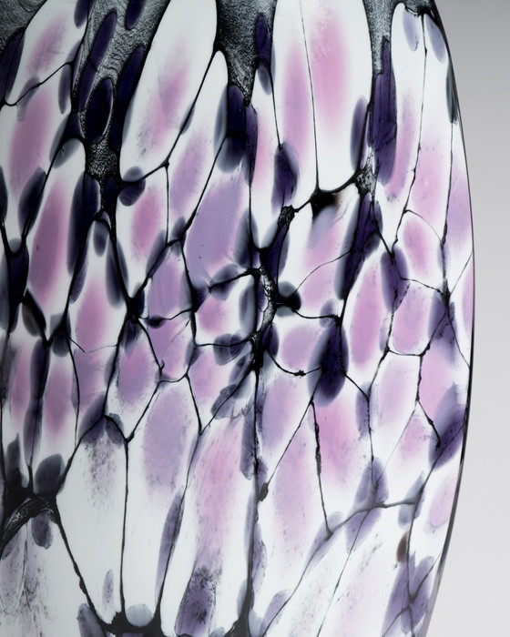 Image 1 of Large Murano Art Glass Vase 1980s • Hand Blown • Violet Black White Postmodern Italian