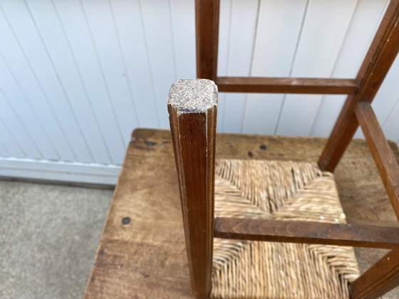 Image 1 of Sgabello rustico anni '50 in legno e paglia