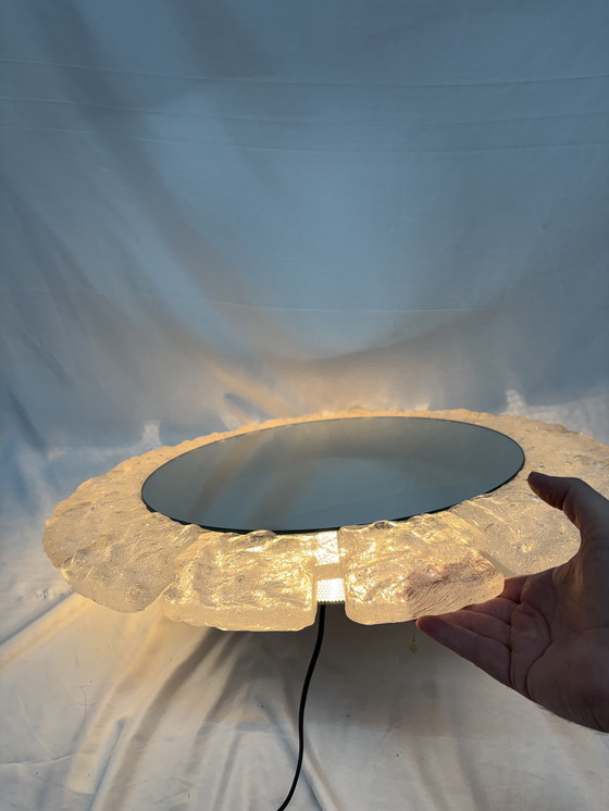 Image 1 of Specchio da parete vintage illuminato in vetro ghiacciato, Hillebrand anni '70